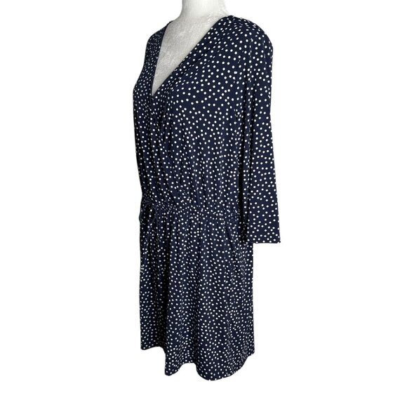 Kalileigh Navy Blue Polka Dot Romper 1X V Neck 3/4 Sleeve Elastic Waist Pockets - Picture 3 of 6